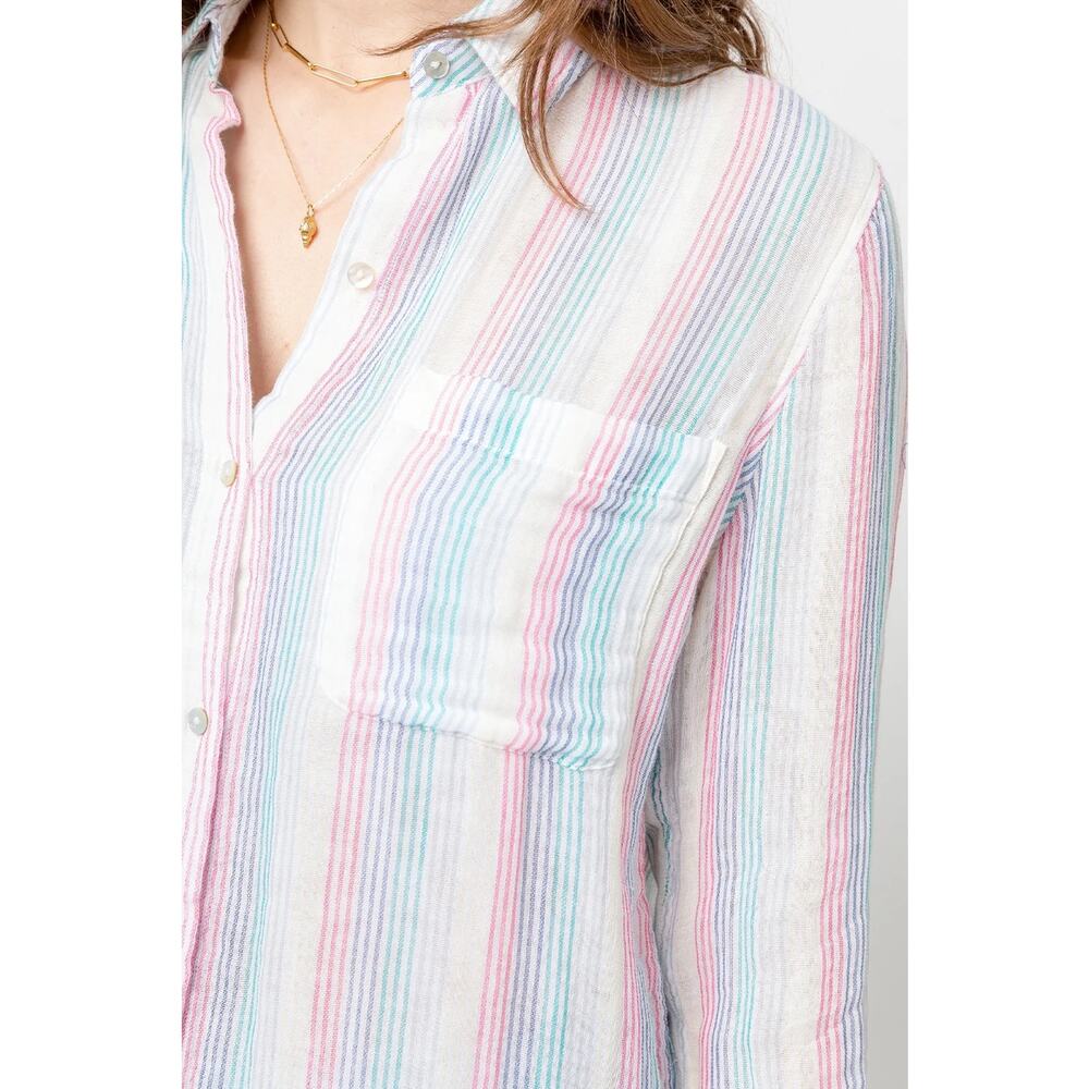 Rails Ellis Button Down Shirt Iris Stripe Size XS Rainbow Lightweight Pastel - Picture 2 of 16